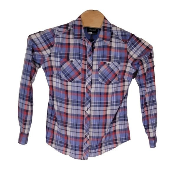 Marmot Women's Plaid Button Front 2 Pocket Long Sleeve Shirt Top Size Medium‎ - Picture 1 of 6